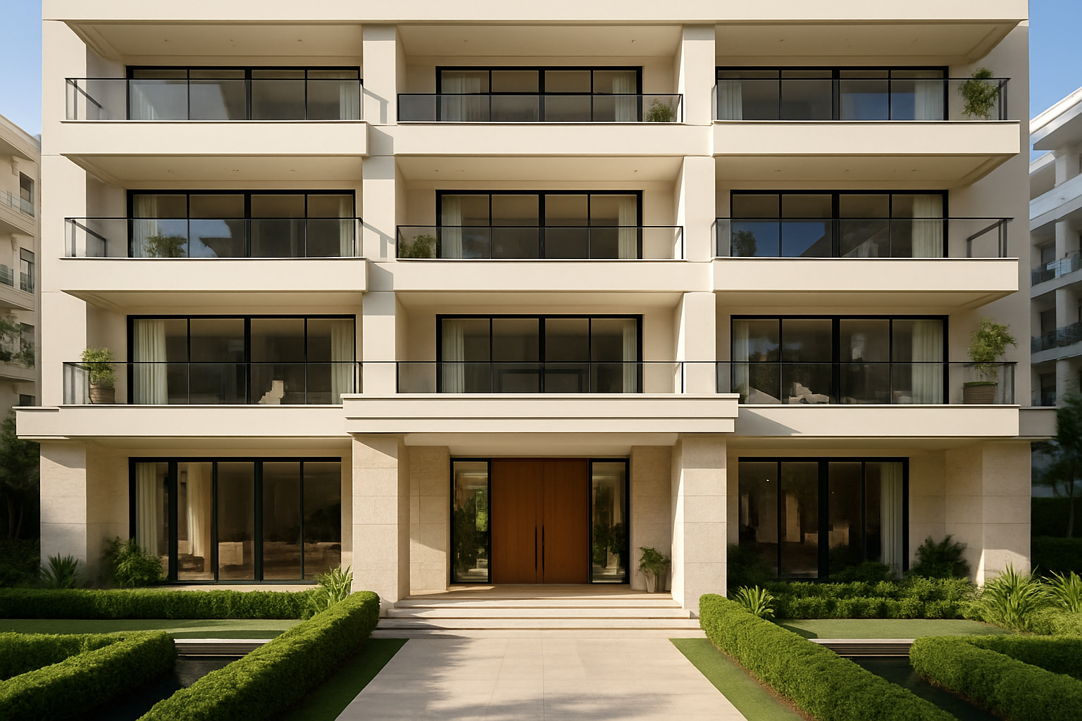 Fachada de apartamento de alto padrão em edifício residencial moderno